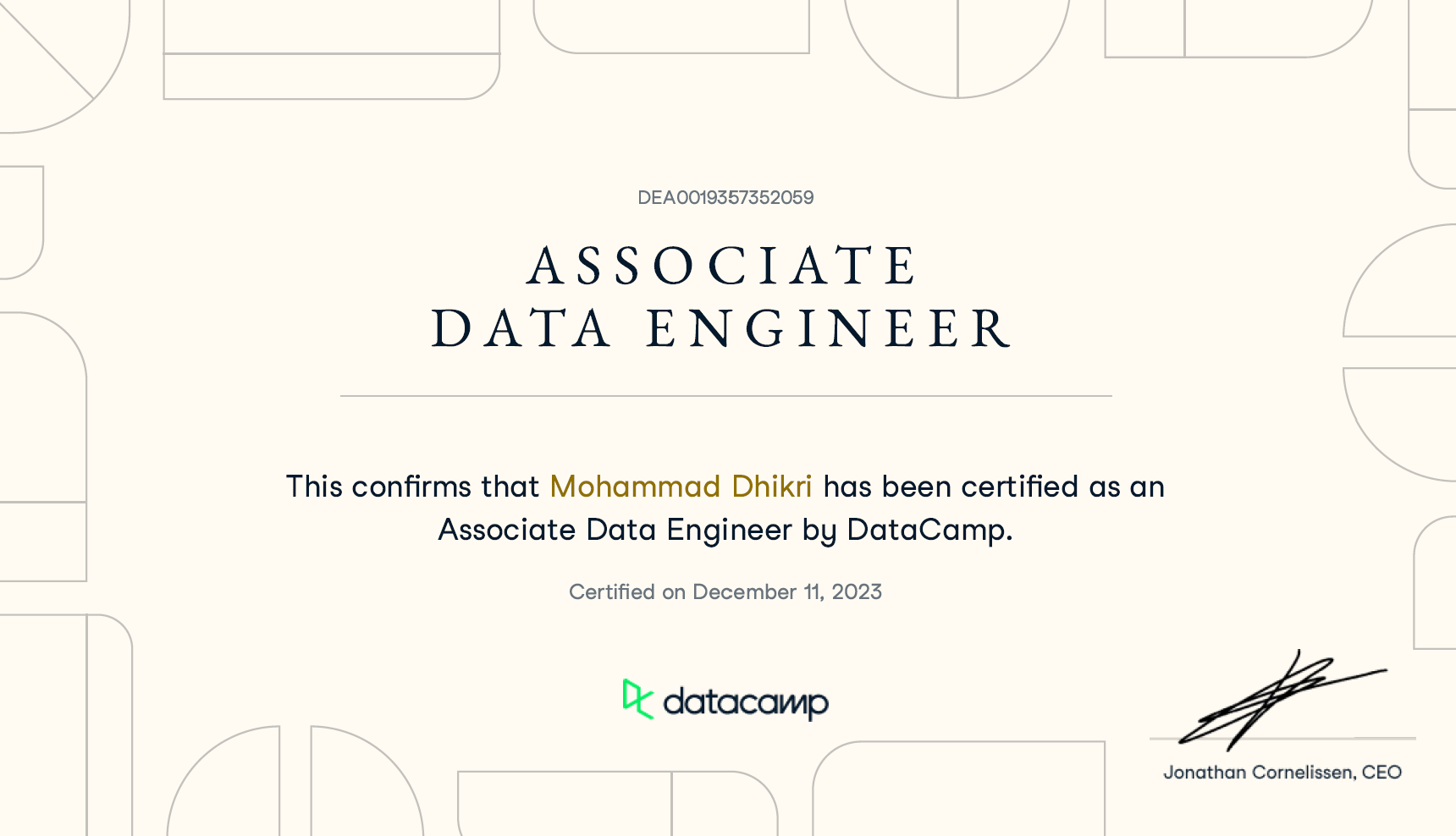 Data Engineer Certificate
